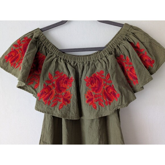 Umgee Women’s Size Small Green Red Floral Off Shoulder Dress - Picture 2 of 7